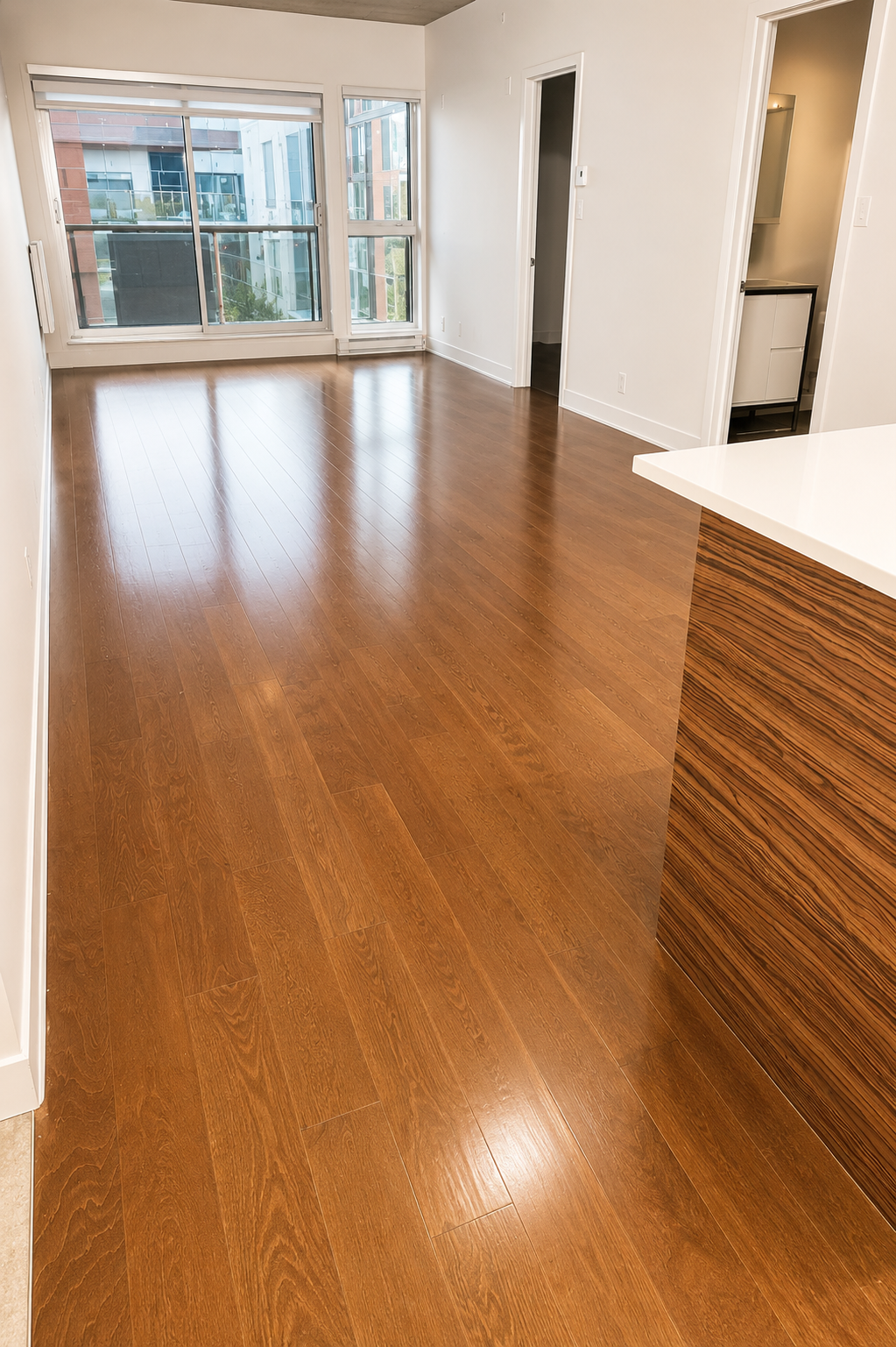 Clean polished wood floor area.