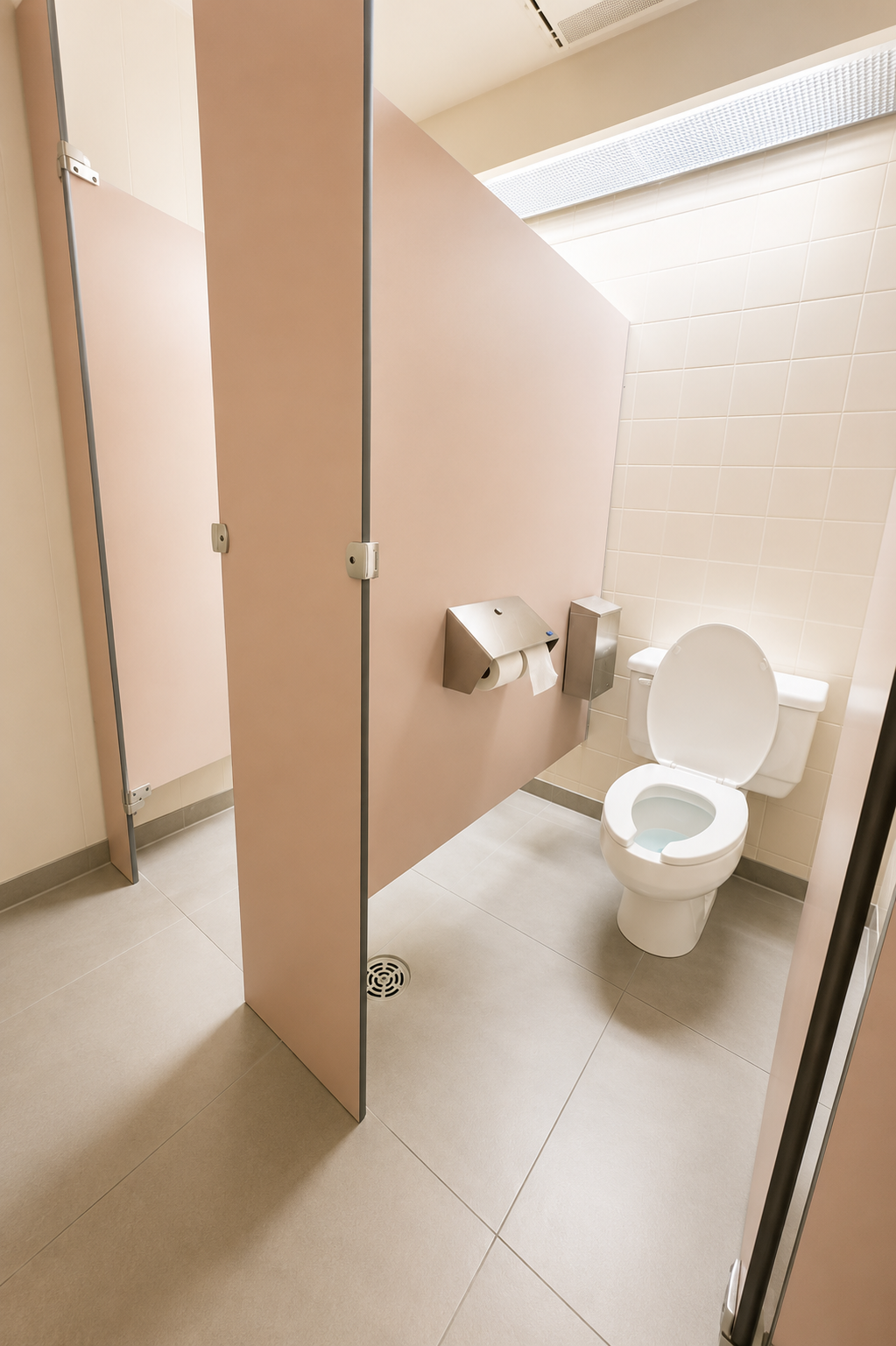 Clean shared washroom stall area.
